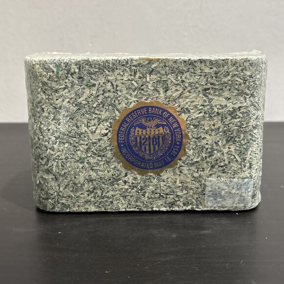 Federal Reserve Bank New York Shredded US Currency Money Cash Briquette Brick - Picture 3 of 9